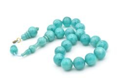 Vefa Usta İmzalı Küre Kesim Mavi Sıkma Kehribar Efe Maskot Tesbih