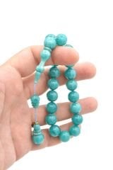 Vefa Usta İmzalı Küre Kesim Mavi Sıkma Kehribar Efe Maskot Tesbih