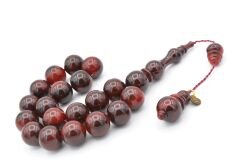 Vefa Usta İmzalı Küre Kesim Bordo Sıkma Kehribar Efe Maskot Tesbih