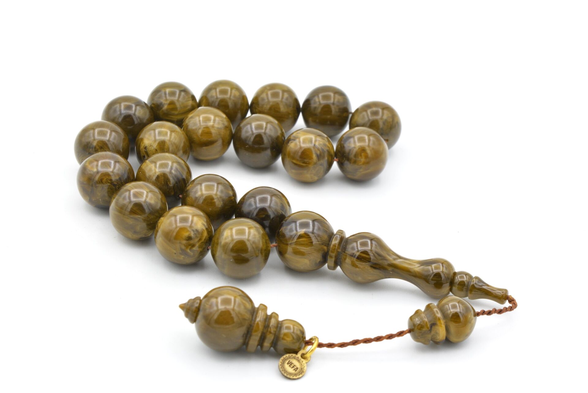 Vefa Usta İmzalı Küre Kesim Yeşil Sıkma Kehribar Efe Maskot Tesbih