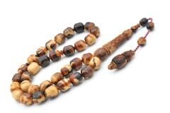 Sistemli Fıçı Kesim İri Boy Kahverengi Beyaz Toz Pres Kehribar Tesbih