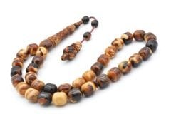 Sistemli Fıçı Kesim İri Boy Kahverengi Beyaz Toz Pres Kehribar Tesbih