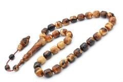 Sistemli Fıçı Kesim İri Boy Kahverengi Beyaz Toz Pres Kehribar Tesbih