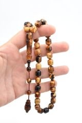 Sistemli Fıçı Kesim İri Boy Kahverengi Beyaz Toz Pres Kehribar Tesbih