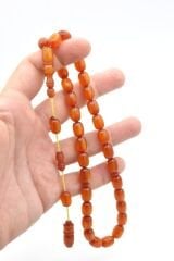 Hakkı Usta İmzalı Kapsül Kesim Simli Turuncu Sıkma Kehribar Tesbih