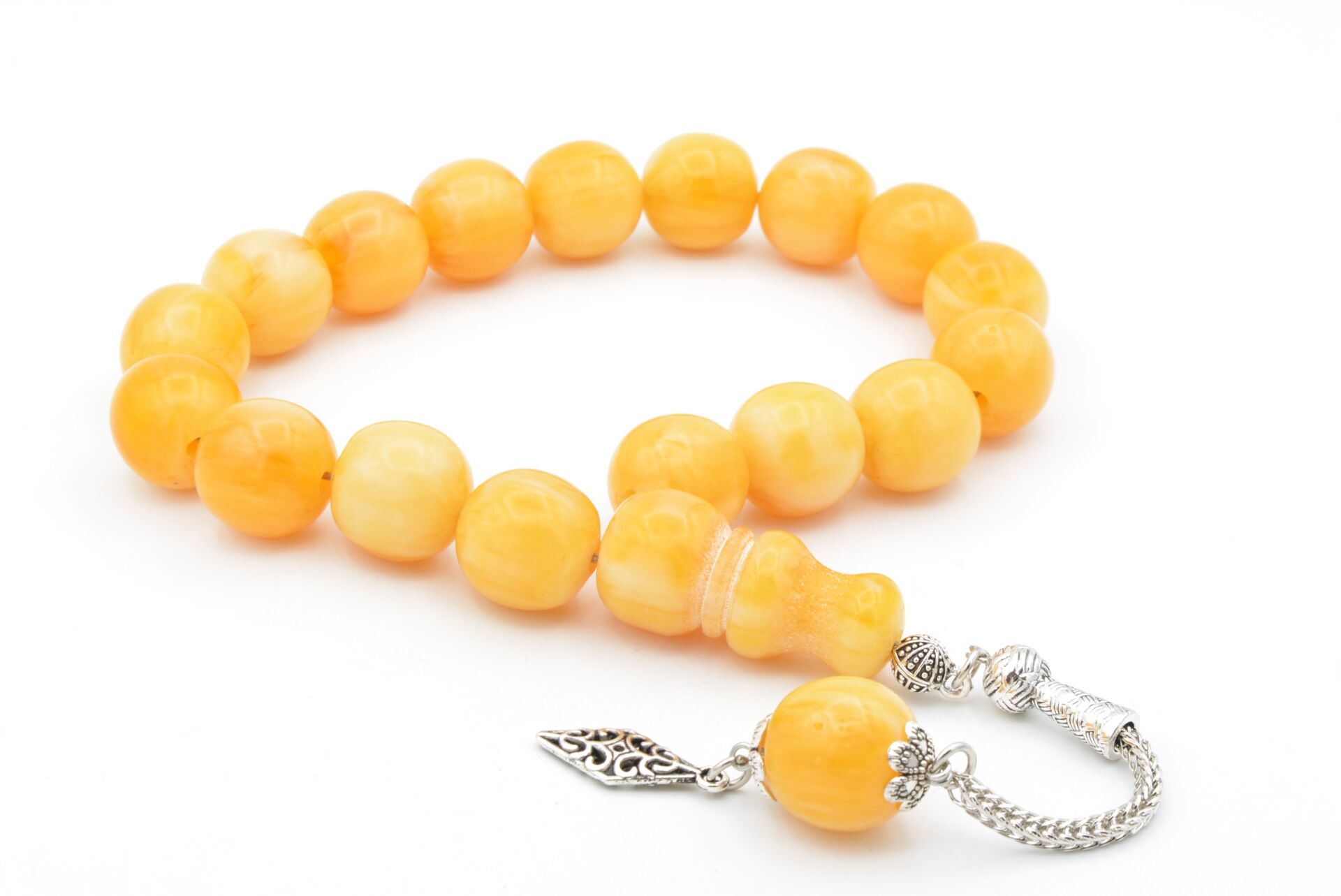 Fıçı Kesim Hareli Sarı Sıkma Kehribar Efe Maskot Tesbih