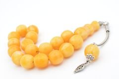 Fıçı Kesim Hareli Sarı Sıkma Kehribar Efe Maskot Tesbih