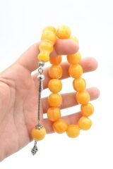 Fıçı Kesim Hareli Sarı Sıkma Kehribar Efe Maskot Tesbih