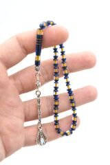 Mineli Kamçılı Bilek Boy Sarı Lacivert Sürmeli Sıkma Kehribar Tesbih