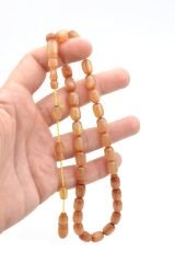 Hakkı Usta İmzalı Kapsül Kesim Simli Beyaz Sıkma Kehribar Tesbih