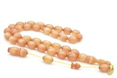 Hakkı Usta İmzalı Beyzi Kesim Simli Beyaz Sıkma Kehribar Tesbih