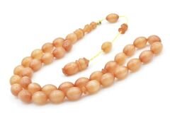 Hakkı Usta İmzalı Beyzi Kesim Simli Beyaz Sıkma Kehribar Tesbih