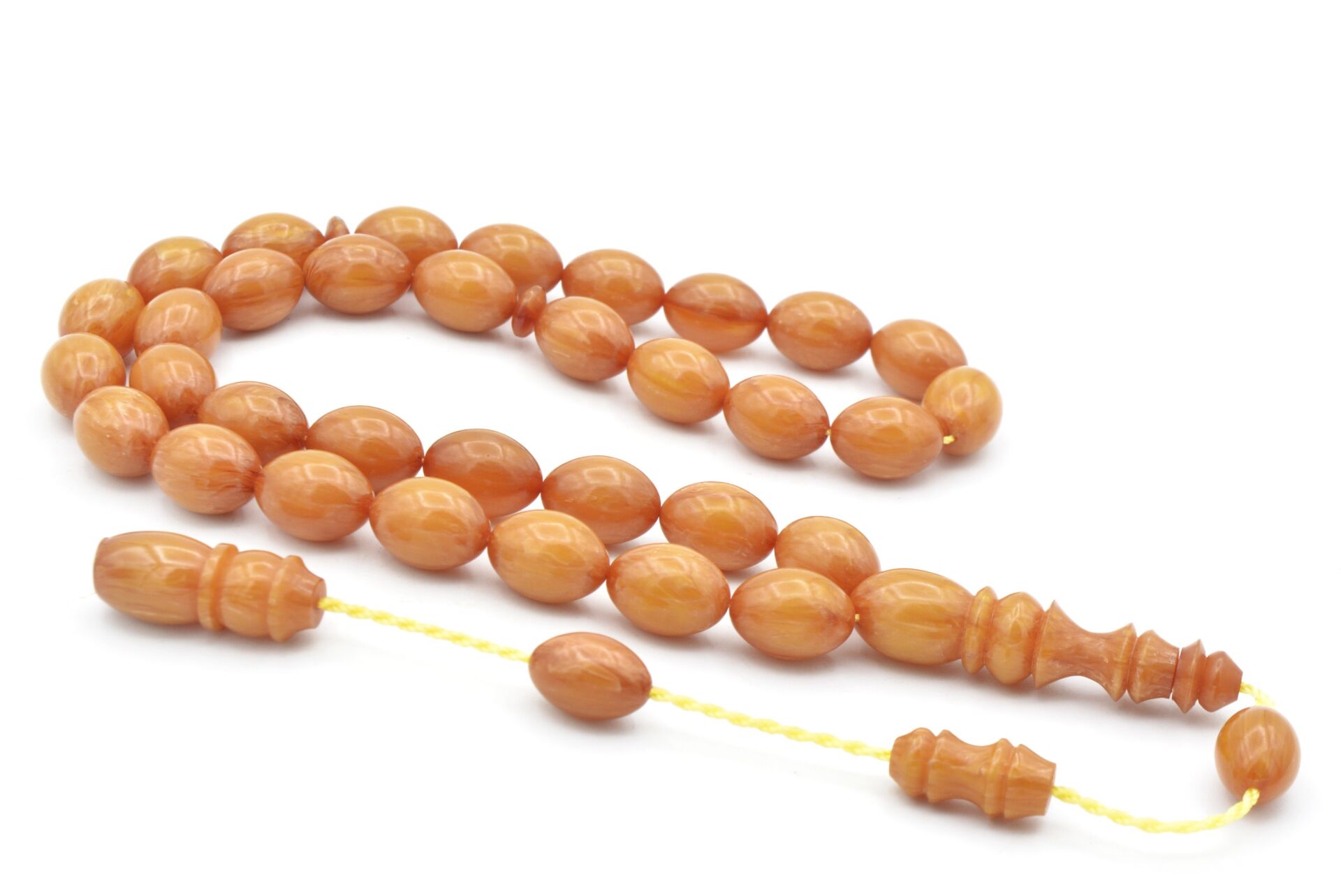 Hakkı Usta İmzalı Beyzi Kesim Sarı Beyaz Katalin Tesbih