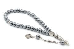 Gümüş Kaplama Malzemeli Küre Kesim Hematit Taşı Tesbih 003