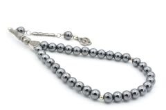 Gümüş Kaplama Malzemeli Küre Kesim Hematit Taşı Tesbih 003