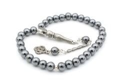 Gümüş Kaplama Malzemeli Küre Kesim Hematit Taşı Tesbih 003