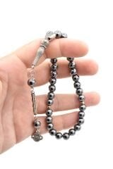 Gümüş Kaplama Malzemeli Küre Kesim Hematit Taşı Tesbih 003