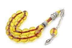 Nakkaş İmameli Fıçı Kesim Sarı Sıkma Kehribar Efe Maskot Tesbih