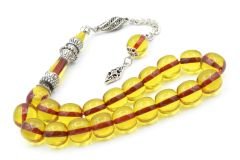 Nakkaş İmameli Fıçı Kesim Sarı Sıkma Kehribar Efe Maskot Tesbih