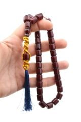 Makrome Model Fıçı Kesim Bordo Sıkma Kehribar Tesbih