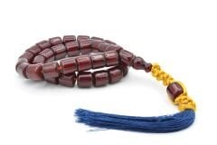 Makrome Model Fıçı Kesim Bordo Sıkma Kehribar Tesbih