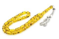 Kaplama Püsküllü Kapsül Kesim Fosilli Sarı Toz Pres Kehribar Tesbih