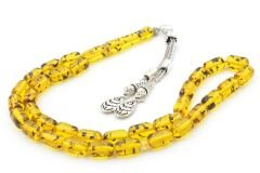 Kaplama Püsküllü Kapsül Kesim Fosilli Sarı Toz Pres Kehribar Tesbih