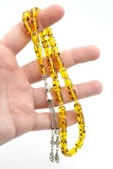 Kaplama Püsküllü Kapsül Kesim Fosilli Sarı Toz Pres Kehribar Tesbih