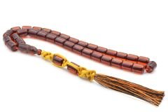 Makrome Model Fıçı Kesim Kahverengi Sıkma Kehribar Tesbih