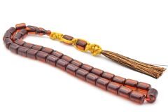 Makrome Model Fıçı Kesim Kahverengi Sıkma Kehribar Tesbih