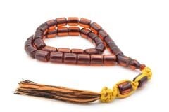 Makrome Model Fıçı Kesim Kahverengi Sıkma Kehribar Tesbih