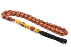 Makrome Model Fıçı Kesim Koyu Sarı Sıkma Kehribar Tesbih