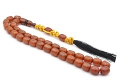 Makrome Model Fıçı Kesim Koyu Sarı Sıkma Kehribar Tesbih