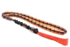 Makrome Model Fıçı Kesim Turuncu Sıkma Kehribar Tesbih