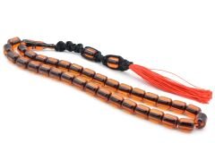 Makrome Model Fıçı Kesim Turuncu Sıkma Kehribar Tesbih