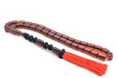 Makrome Model Fıçı Kesim Koyu Turuncu Sıkma Kehribar Tesbih