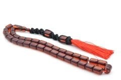 Makrome Model Fıçı Kesim Koyu Turuncu Sıkma Kehribar Tesbih