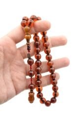 Dabbas Usta İmzalı Küre Kesim Hareli Turuncu Sıkma Kehribar Tesbih 002