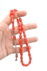 Kapsül Kesim Altın Varaklı Kırmızı Uçak Camı Tesbih