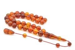 İsmail Karasapan İmzalı Küre Kesim Kahve Turuncu Sıkma Kehribar Tesbih