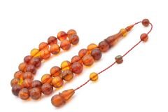 İsmail Karasapan İmzalı Küre Kesim Kahve Turuncu Sıkma Kehribar Tesbih