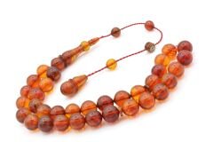 İsmail Karasapan İmzalı Küre Kesim Kahve Turuncu Sıkma Kehribar Tesbih