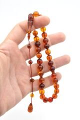 İsmail Karasapan İmzalı Küre Kesim Kahve Turuncu Sıkma Kehribar Tesbih