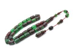 Abdullah Darabacı Yapımı Simli Bordo Yeşil Sıkma Kehribar Tesbih