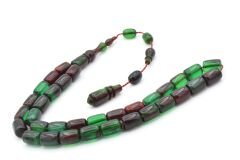 Abdullah Darabacı Yapımı Simli Bordo Yeşil Sıkma Kehribar Tesbih