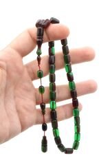 Abdullah Darabacı Yapımı Simli Bordo Yeşil Sıkma Kehribar Tesbih