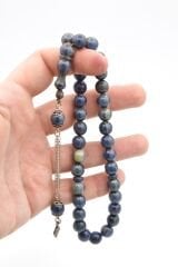 Gümüş Kaplamalı Küre Kesim Hareli Lacivert Katalin Tesbih