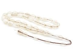 Sistemli Beyzi Kesim İri Boy Hareli Beyaz Toz Kehribar Tesbih