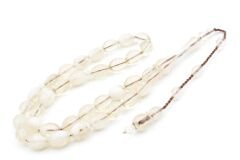 Sistemli Beyzi Kesim İri Boy Hareli Beyaz Toz Kehribar Tesbih