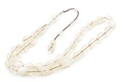 Sistemli Beyzi Kesim İri Boy Hareli Beyaz Toz Kehribar Tesbih